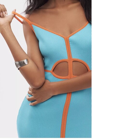 Anthropologie Siempre Knit Contrast Midi Dress size L blue color new nwt - Picture 4 of 5